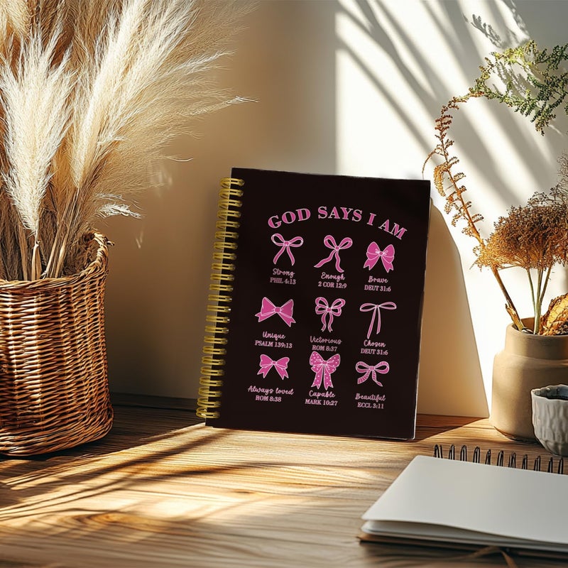 THDSE Bible Journal for Women, Christian Prayer Journal Notebook Gifts for Teen Girls Kids, Bible Study Supplies, Cute Bows Church Faith Journaling Hardcover Spiral Notebook 5.5 X 8.3(Black Pink) - Image 4